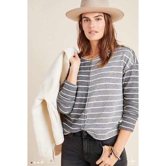By Anthropologie Devin Textured Sweatshirt Stripe - Picture 1 of 8